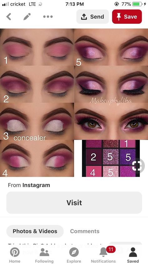 Makeup Ideas For Magenta Dress, Mauve Eyeshadow Looks Step By Step, Pink Eyeshadow Looks Step By Step, Pink Makeup For Brown Eyes, Make Up Fucsia, Fucsia Makeup, Matte Make Up, Pink Eyeliner, Tutorial Eyeshadow