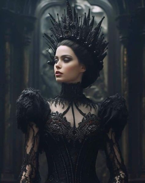 Crow Inspired Dress, Evil Queen Wedding Dress, Dark Queen Art, Dark Fantasy Queen, Dark Queen Dress, Evil Queen Aesthetic, Vampire Queen Costume, Crow Queen, Dark Queen Aesthetic