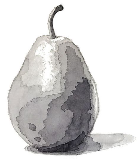 Watercolor Value Study, Pear Sketch, Value Sketches, Value Study, Value Drawing, Value Painting, Pear Art, Art Fruit, Watercolor Paintings For Beginners