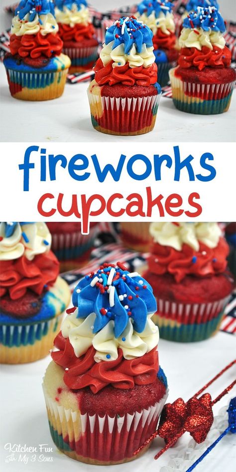 Fireworks BOMB POP cupcakes 4th Of July Cupcakes, Patriotic Cupcakes, Summer Cupcakes, Patriotic Desserts, Pop Cupcakes, Bomb Pop, Cupcake Wars, Holiday Cupcakes, 4th Of July Desserts