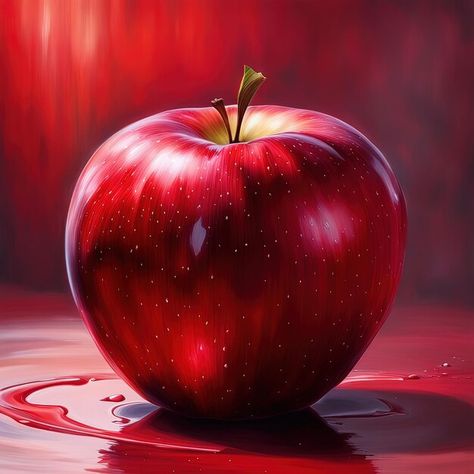 Golden Apple Aesthetic, Golden Apple, Apple A, Apple Fruit, Red Apple, Premium Photo, Food Photo, Apples, Digital Painting