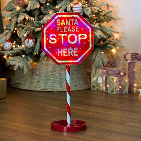 Santa Work Shop, Santa Please Stop Here Sign, Christmas Hotel, Santa Stop Here Sign, Christmas Workshop, Festive Decoration, Light Up Signs, Please Stop, Hotel Decor