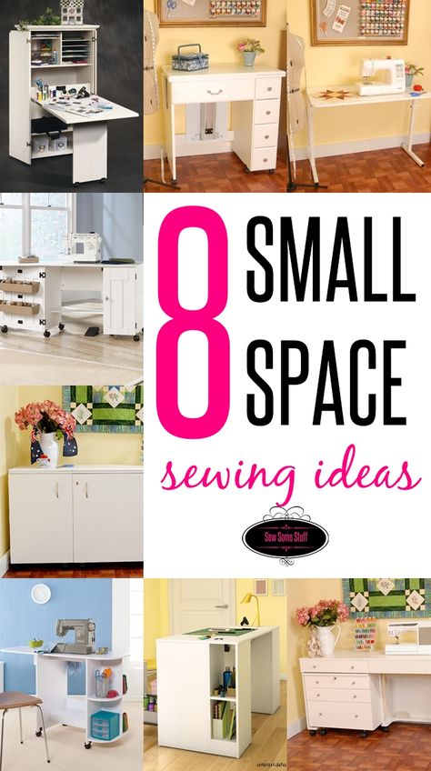 Sewing Rooms In Small Spaces, Living Room Sewing Space, Sewing Station Ideas Small Spaces, Small Sewing Space, Small Sewing Rooms, Sewing Tables, Crafting Room, Sewing Station, Sewing Room Inspiration