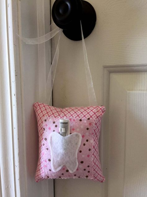 And if your kid is a REALLY light sleeper, you can hang a tooth fairy pillow on the outside of their door. Tooth Fairy Pillow Diy, Tooth Fairy Ideas, Tooth Fairy Pillow Pattern, Tooth Fairy Receipt, Princess Bedrooms, Tooth Fairy Kit, Tooth Fairy Doors, Tooth Fairy Certificate, Fairy Pouch