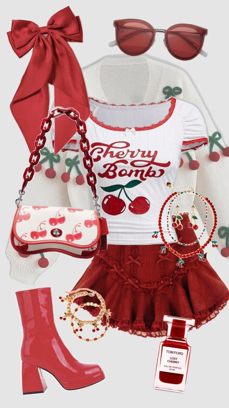 Outfit Inspo! #outfitinspo #outfit #outfitideas #y2k #preppy #coquette #school #cutefit #streetwear #fashion #fashioninspo #aesthetic #aestheticgirl #red #redaesthetic #white #cherry #trendy #fyp Coquette School, Y2k Outfits Aesthetic, Preppy Coquette, Fasion Outfits, Y2k Preppy, Kpop Fashion Outfits, Cute Simple Outfits, Really Cute Outfits, Kpop Fashion