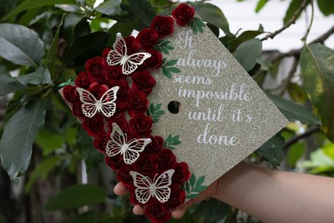 Nurse Graduation Cap Designs, Red Graduation Cap, Graduation Hat Designs, Flower Graduation Cap, Grad Cap Topper, Nurse Graduation Cap, College Grad Cap Ideas, Grad Cap Decorated, Graduation Cap Decoration Diy