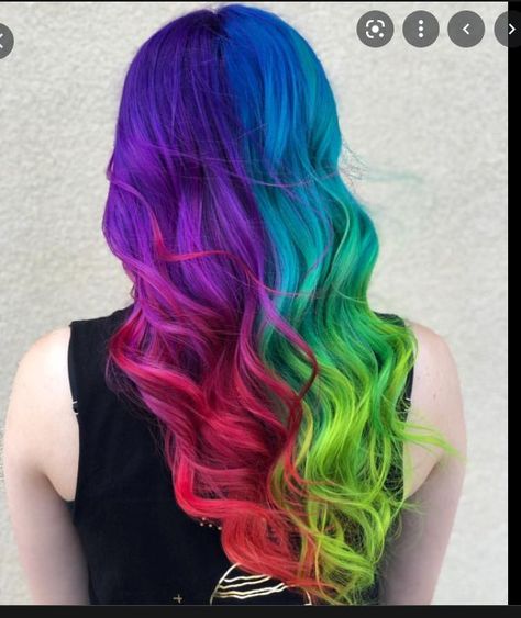 Mermaid Look, Split Dye, Split Dyed Hair, Vivid Hair, Vivid Hair Color, Rainbow Hair Color, Creative Hair Color, Hair Color Crazy, Split Hair