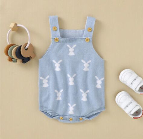 Baby blue romper, easter baby onesie, blue bunny baby romper, rabbit onesie, Easter baby outfit Easter Clothes, Baby Boy Easter Outfit Infants, Baby Boy Easter, Sweater Romper, Baby Easter Outfit, Boys Easter Outfit