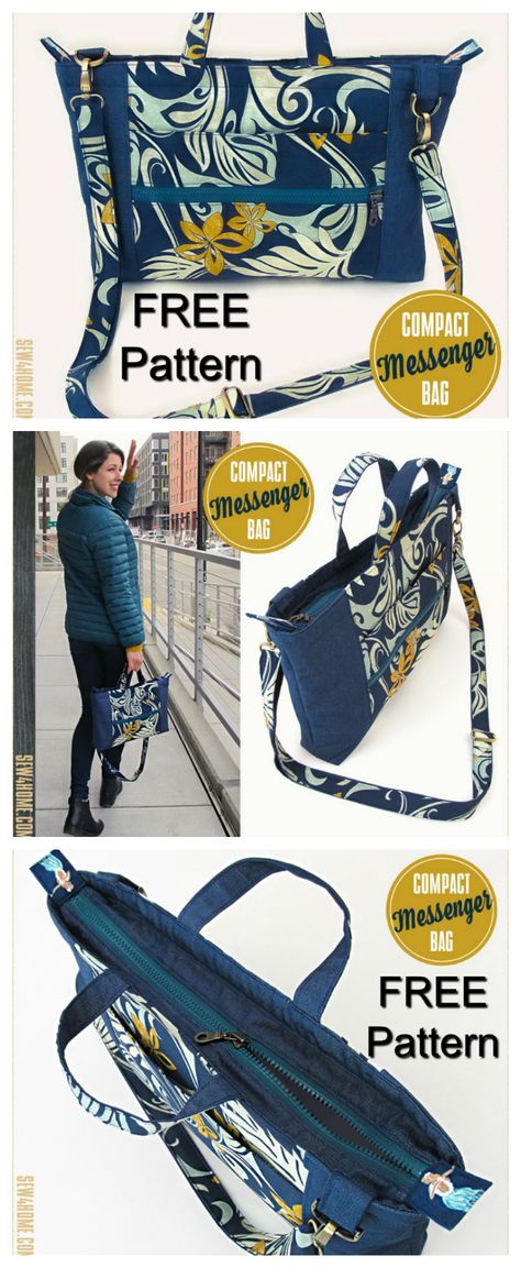 Compact Messenger Bag with Inset Zipper - FREE pattern - Sew Modern Bags