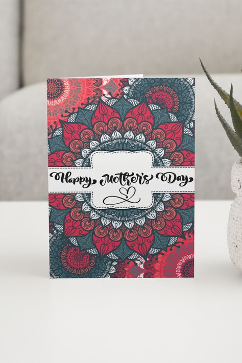 A beautiful red blue and orange happy Mother’s Day card with mandalas on it Gym Cake, Mandala Card, Teachers Day Card, Easy Doodle, Happy Mother's Day Card, Beautiful Sketches, Easy Doodle Art, Happy Mother, Mandala Drawing