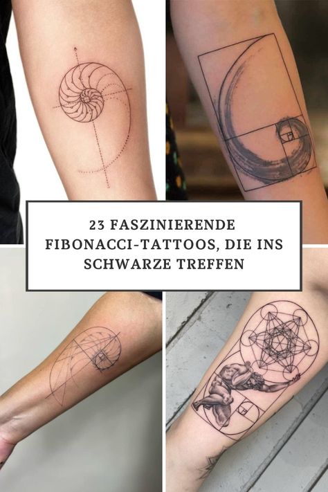 Fibonacci-Tattoos sind elegant, mühelos und *sehr* geometrisch. Obwohl sie viele Bedeutungen haben können, stehen Fibonacci-Tattoos typischerweise für eine Art Synchronisation mit der Natur – eine starke Ausrichtung auf die Rhythmen der Natur, des Kosmos und der Welt im Allgemeinen. 369 Tattoo Ideas, Fibonacci Art Drawing, Fibonacci Tattoos, Fibonacci Tattoo Sacred Geometry, Fibonacci Spiral Tattoo, Scientific Tattoo, Golden Ratio Tattoo, Fibonacci Art, Fibonacci Tattoo