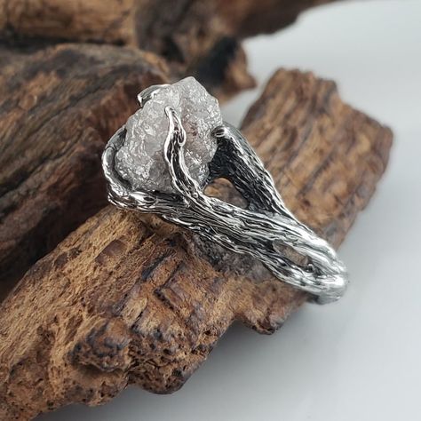 Twig Engagement Ring Branches, Raw Uncut Engagement Ring, Black Raw Diamond Ring, Uncut Gem Engagement Ring, Thorn Engagement Ring, Natural Rock Ring, Raw Diamond Engagement Rings Rough Cut Natural, Rough Cut Diamond Ring, Raw Gemstone Ring Silver