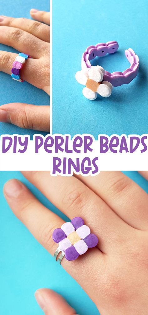 Perler Bead Rings Perler Bead Rings, Crafts By Season, Jewelry Template, Bead Rings, Ring Pattern, Perler Bead Templates, Fuse Beads, Printable Crafts, Paper Crafts For Kids