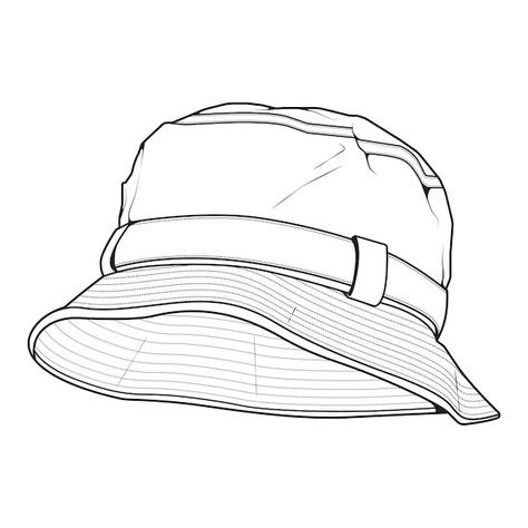 Bucket Hat Tattoo, Bucket Hat Drawing, Hat Outline, Accessories Design Sketch, Summer Template, Fishing Bucket Hat, Cap Drawing, Hat Illustration, Hat Drawing