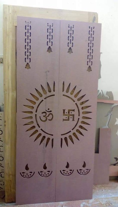 Devudi Mandiram Door Designs, Poja Door Design, Poja Room Door Design Modern, Pooja Cupboard Door Design, Cnc Design For Pooja Room Door, God Doors Design, Pooja Cnc Door Design, God Door Design, Devudu Mandir Designs