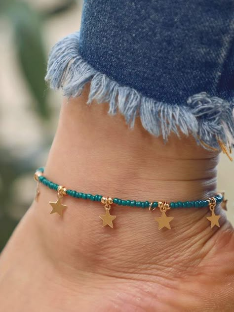 Beaded Ankle Bracelets Ideas, Diy Beaded Anklet Ideas, Anklet Bead Ideas, Bead Anklet Ideas, Beads Anklets Ideas, Beaded Anklets Diy, Anklet With Charms, Anklet Beads, Diy Anklet