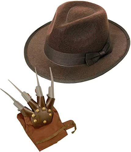 Adults Halloween Dream Killer Costume Set - Brown Fedora Hat and Claw - Adults Nightmare Man Halloween Fancy Dress Accessory Set : Amazon.co.uk: Toys & Games Freddy Krueger Hat, Killer Costume, Freddy Krueger Costume, Brown Fedora, Claw Gloves, Brown Gloves, Brown Ribbon, Hand Gloves, Brown Hats