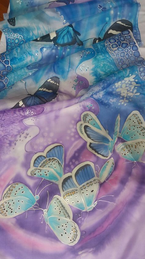 Butterfly Scarf, Long Silk Scarf, Chinese Silk, Hand Painted Silk Scarf, Hand Painted Silk, Lots Of Love, Silk Painting, Blue Butterfly, Silk Scarves