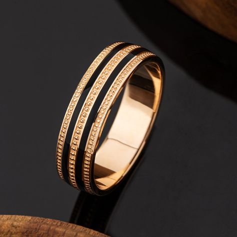 Unique Men's Wedding Band. Gold Wedding Ring With Black - Etsy Australia Black And Gold Wedding Band, Engagement Ring Male, Unique Gold Wedding Bands, Mens Gold Band, Mens Engagement Ring, Mens Wedding Rings Unique, Mens Wedding Rings Gold, Boho Wedding Ring, Mens Wedding Bands Black