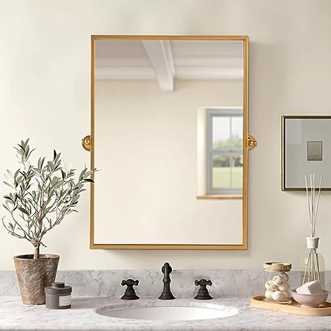 Amazon.com: NeuType Bathroom Mirrors for Wall, Farmhouse Mirror Wall Mirror Pivot Bathroom Mirror for Entryways Living Rooms Metal Frame, Round Corner, Brushed Gold 24"x 36" : Home & Kitchen Pivot Bathroom Mirror, Decorative Bathroom Mirrors, Black Mirror Frame, Vanity Mirrors, Mirror Bathroom, Hanging Wall Mirror, Mirror Wall Bathroom, Rectangular Mirror, Vintage Mirror