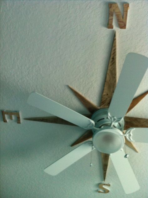 I made a nautical star on the ceiling around the fan using pallet wood. Deco Marine, Nautical Room, Nautical Bedroom, Nautical Star, Small Bedrooms, Screen Porch, Design Salon, Lake Cottage, Nautical Home