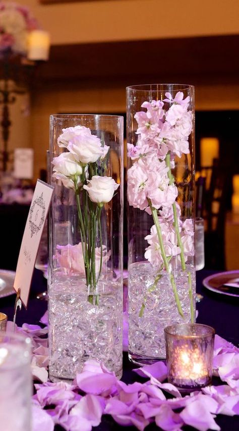 Wedding Centerpiece - Fairy Tale Photography Glamorous Wedding Flowers, Chantelle Wedding, Short Wedding Centerpieces, Wedding Centerpieces Tall, Quince Decorations Ideas, Pink Centerpieces, Lavender Wedding Flowers, Quince Decorations, Tall Wedding Centerpieces