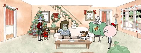 Regular Show Christmas, Christmas Header Twitter, Christmas Twitter Header, Christmas Twitter Headers, Christmas Header, Aesthetic Setup, Regular Show, Setup Ideas, Cartoon Christmas