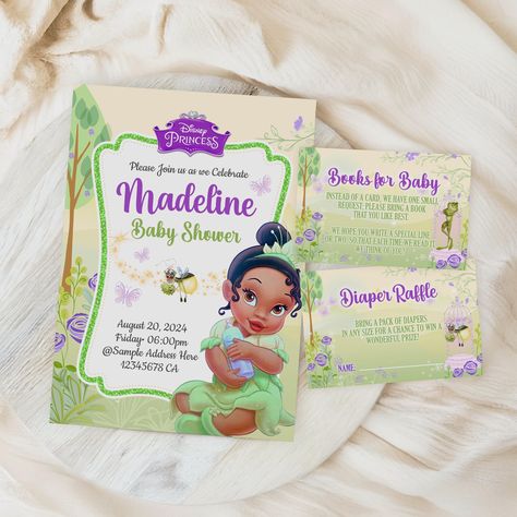 Baby Tiana Invitation, Baby Tiana Digital Invitation, Baby Tiana Printable Invitation, DIGITAL FILE ONLY 0041 Frog Baby Shower Theme, Frog Baby Showers, Unique Baby Announcement, Cute Pregnancy Pictures, Baby Birthday Themes, Gender Reveal Decorations, Carton Invitation, Baby Shower Princess, Princess And The Frog