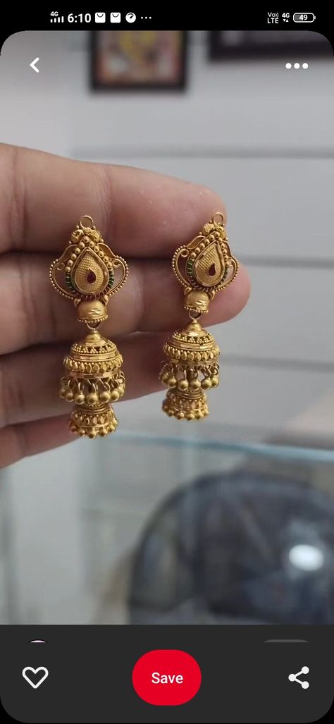 Gold Jhumki Latest Design, Dailyware Earrings Gold Latest, Latest Gold Earrings Designs For Daily Use, Latest Earrings Design Indian Gold, Earings Design Gold New Model, Gold Jhumki Indian Jewelry, Ear Rings Gold Indian Daily Wear, 4 Grams Gold Ear Rings, Daily Wear Earrings Gold Indian