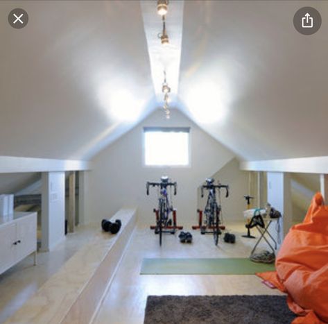 Attic Studio Apartment, Attic Gym, Bonus Room Decorating, Building A Home Gym, Home Gym Ideas, Gym Room At Home, Small Attic, Best Home Gym, Home Gym Design