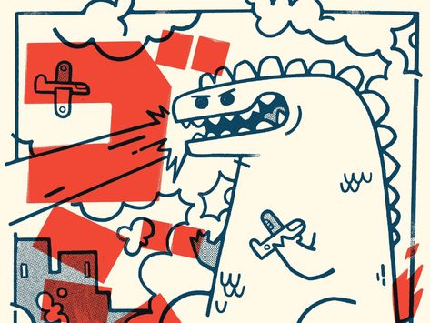 Godzilla Print Sneak Peak by Jetpacks and Rollerskates on Dribbble Godzilla Illustration Cute, Godzilla Illustration, Japanese Illustration, Peak Design, Movie Monsters, Sneak Peak, Illustrations And Posters, Dinosaur Print, Godzilla