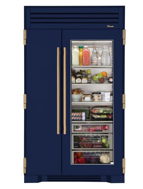 True Navy Blue refrigerator Clear Door Fridge, True Refrigerator, Glass Door Fridge, True Residential, Glass Door Refrigerator, Top Kitchen Trends, Glass Fridge, Stainless Steel Fridge, Dream Farmhouse