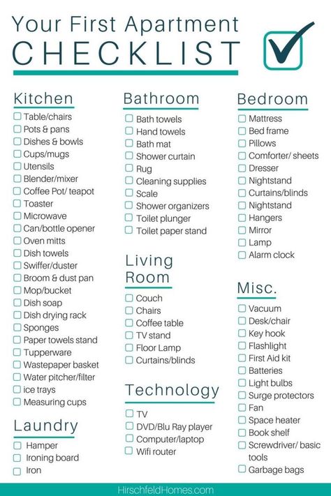 First Apartment List, College Living Room Decor, Dorm Room Checklist, First Apartment Tips, Organize Life, First Apartment Checklist, Apartment Hacks, Diy Organizer, Apartment Checklist