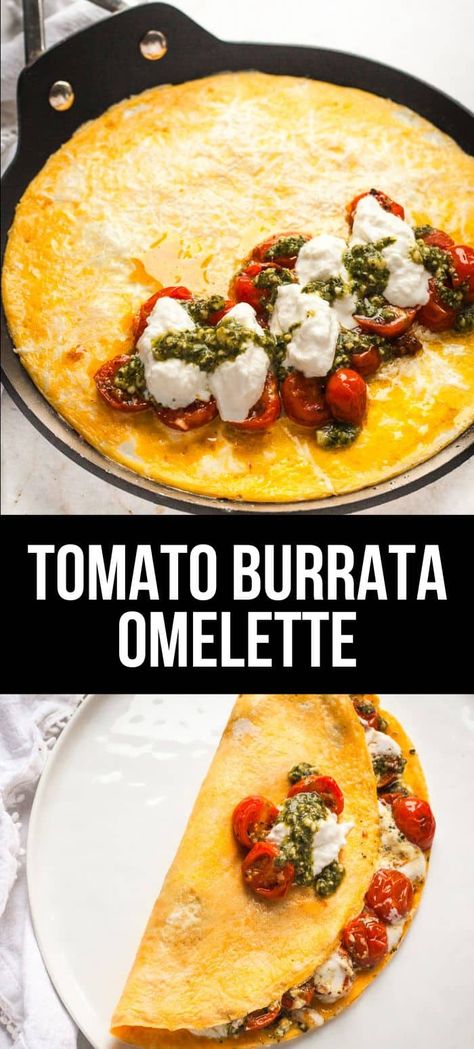 Pesto Omelette, Pesto Omelette Recipe, Breakfast Burrata, Tomato Omelette, High Protein Omelette, Healthy Oat Cookies, Tomato Breakfast, Breakfast Omelette, Lemon Cupcake Recipe