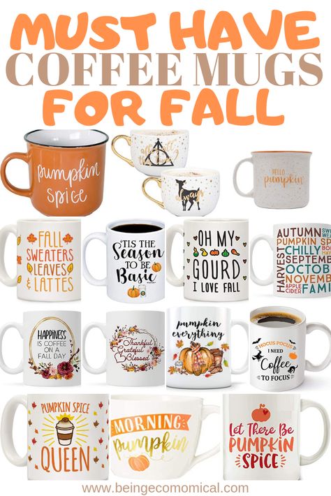 What's better for your apple cider, pumpkin spice lattes and hot cocoa than these super cute, super adorable, fall coffee mugs? Fall Coffee Mugs Diy, Fall Cup Ideas Vinyl, Fall Coffee Quotes, Cute Mug Ideas, Mug Decorating Ideas, Fall Coffee Mugs, Fall Coffee Recipes, Aesthetic Mugs, Fall Cricut