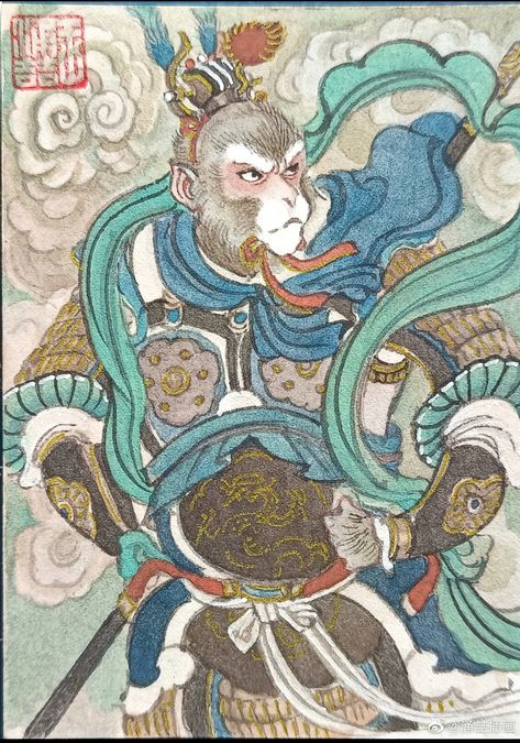 Sun Wukong Chinese Art, Sun Wukong Art, Chinese Artwork, Chinese Art Painting, Monkey Art, Japanese Illustration, Sun Wukong, Journey To The West, Monkey King