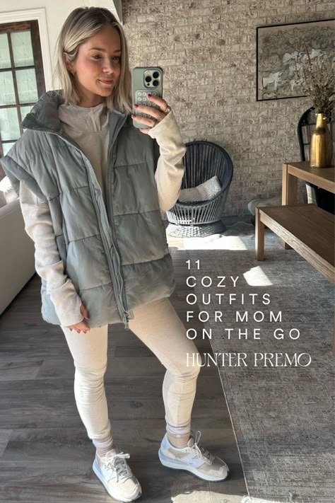 Cozy, easy outfits for mom on the go! I've rounded up some seriously cute looks that are perfect for all you busy moms out there. Whether you have to run errands or stay at home, these stylish matching sets and jumpsuits are a total game-changer. And let's not forget the finishing touch - trendy trucker hats from Premonition Goods that will take your casual look to the next level. So, dive into this blog post and tell me which is your fave mom outfit! Hunter Premo. Mom Outfits: Fall & Winter Women Sweatpants Outfits Winter, Dress Like A Cool Mom, Mom Errands Outfit, Simple Outfits For Moms, Playdate Outfit For Mom Winter, Casual Mom Fall Outfits 2024, Athletic Mom Outfits Winter, Winter Sahm Outfits, Winter Stay At Home Mom Outfits