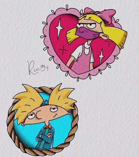 Hey Arnold Tattoo, Dainty Tats, Arnold And Helga, Monster Squad, Hey Arnold, New School Tattoo, 90s Cartoon, Cartoon Tattoos, Nerd Girl