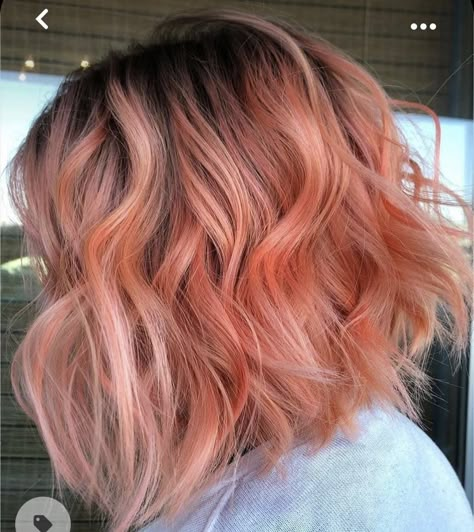 Peach Balayage, Peachy Pink Hair, Salmon Hair, Peach Hair Dye, Pink And Orange Hair, Peach Hair Colors, Coral Hair, Peach Hair, Hair Color Streaks