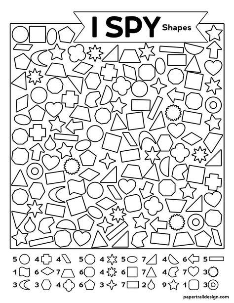 Free Printable I Spy Shapes Activity - Paper Trail Design Shapes Activity, Paper Trail Design, I Spy Games, Trail Design, Activity Sheets For Kids, Shapes Worksheets, Shapes Activities, Paper Trail, Hidden Pictures