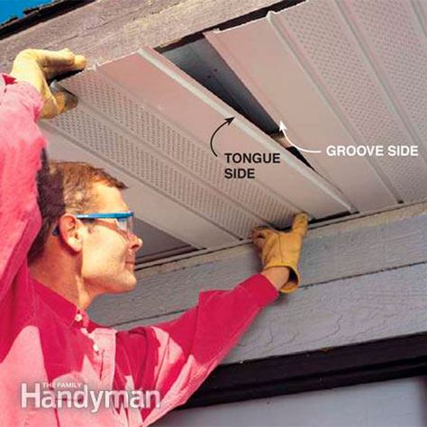 How to Install Aluminum Soffits that are Maintenance-Free | The Family Handyman Soffit Ideas, Roof Soffits, Vinyl Soffit, Vinyl Siding Installation, Siding Installation, Roof Edge, Fascia Board, Roof Overhang, Roof Architecture