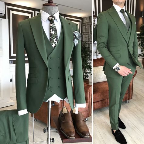 Olive Green Tuxedo, Luxury Green Three-piece Suit For Groom, Luxury Green Three-piece Suit, Elegant Green Three-piece Suit For Groom, Elegant Green Three-piece Suit With Notch Lapel, Green Slim Fit Three-piece Suit With Notch Lapel, Green Suit Men, Tuxedo Wedding Suit, Best Wedding Suits