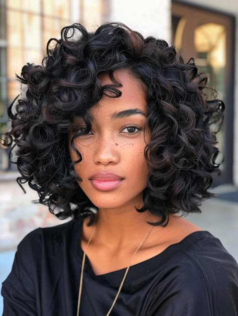 Mid Length Curly Haircuts For Round Faces, Shoulder Curly Hair, 3c Short Hair, Short Length Curly Hair, Inverted Bob Curly Hair, Curly Hair Long Bob, Curly Cuts With Layers, Curly French Bob, Curly Layered Bob