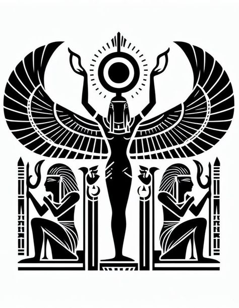 Ancient Egypt Tattoo Design, Egyptian Art Tattoo, Pharaonic Design, Egyptian Art Drawing, Egypt Illustration, African Warrior Tattoos, Egyptian Design Pattern, Egypt Tattoo Design, Egypt Style