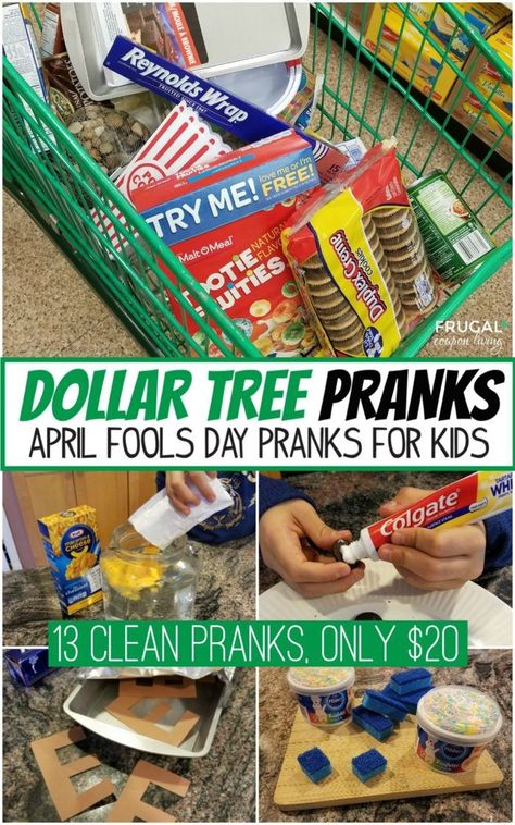 13 Clean Dollar Tree April Fools Pranks - Easy April Fools Days Prank for Kids from the Dollar Store. #FrugalCouponLiving #dollartree #dollarstore #aprilfoolsday #aprilfoolsdaypranks #pranks #cleanpranks #aprilsfoolsdayideas #kidspranks #dollarstorecrafts #dollartreecrafts Best April Fools Pranks For Boyfriend, Diy Pranks, Kids Pranks, Funny Clean Jokes, Pranks Ideas, Best April Fools Pranks, Funny Pranks For Kids, Funny April Fools Pranks, Food Pranks