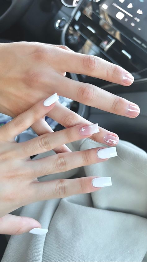 boyfriend nails couple nails white cute sparkle acrylics Nails For Boyfriend Ideas, Match Couple Nails, Matching Acrylic Nails With Boyfriend, Fem And Stud Matching Nails, Couple Nails Aesthetic, Matching Nails Gf And Bf, Male And Female Matching Nails, Matching Couple Manicure, Gf Bf Nails