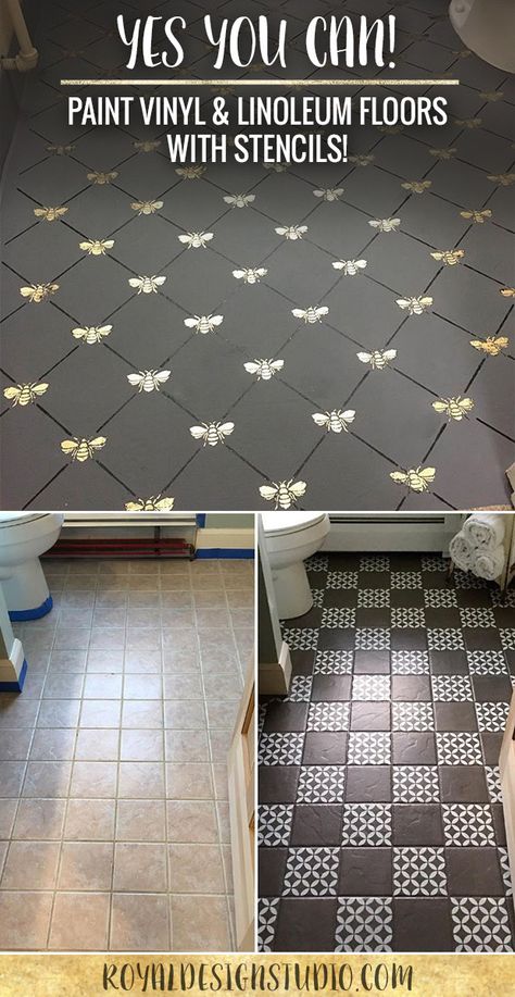 YES You CAN Paint Vinyl & Linoleum Floors with Stencils! Check out these 8 DIY decor ideas using Royal Design Studio Floor Stencils and Annie Sloan Chalk Paint Lantai Vinil, Linoleum Floors, Floor Stencils, Paint Vinyl, Studio Floor, Painted Vinyl, Painted Floor, Stenciled Floor, Linoleum Flooring