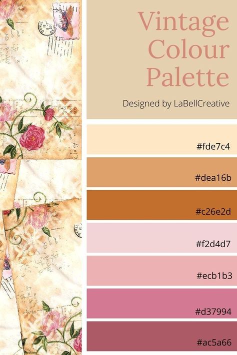 Victorian Color Palette Vintage, Vintage Colour Palette Retro, Tea Colour Palette, Color Swatches Colour Palettes, Victorian Color Palette, Romantic Color Palette, Bohemian Color Palette, Vintage Color Palette, Color Inspiration Boards