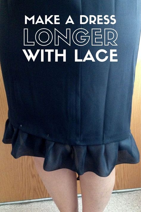 Add length to any dress or skirt with lace! An easy sewing technique for the beginner sewer. No Sewing Machine needed. #lace #lengthenwithlace #makeadresslonger Add Lace To Dress Diy, Adding Length To Dress, Adding Lace To A Dress, Add Length To Dress, Lengthen Dress, How To Make Skirt, Handmade Inspiration, Diy Skirt, Fashion Tutorial