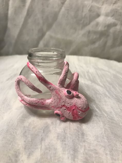 Clay Glass Jar, Clay Pond, Pond Art, Pink Octopus, Clay Jar, Jar Design, Clay Diy Projects, Cute Clay, Diy Clay Crafts